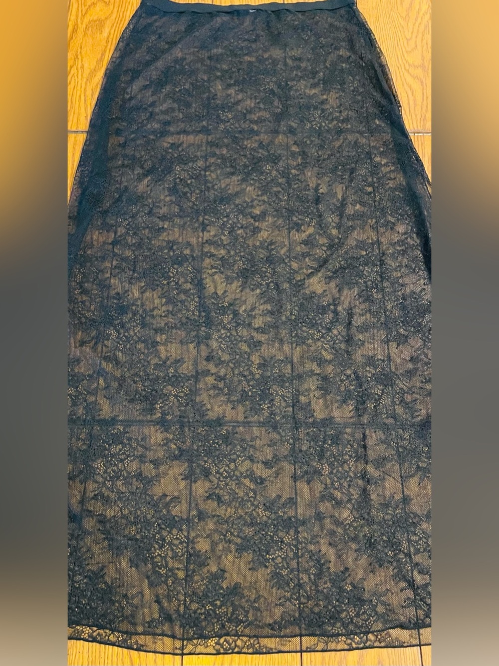 Lace maxi skirt, black, NO TAGS, M/L, waist 14 3/4 measured flat,length 41 inch